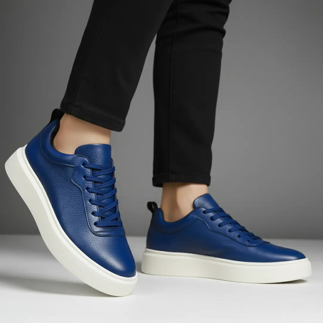 Sneakers Bleu en Cuir Grainé  - Tres Confortable