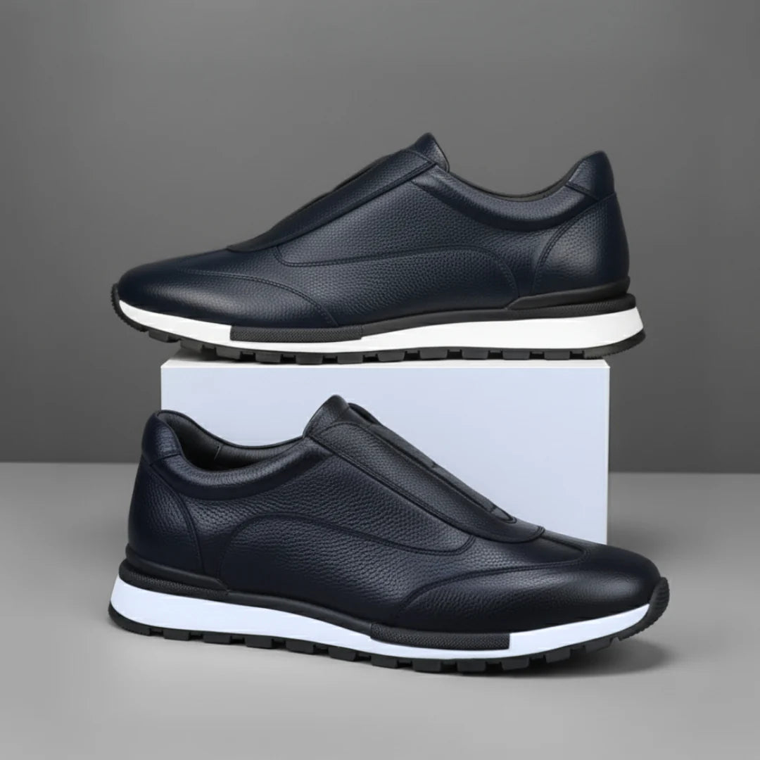 Sneakers BleuMarine en Cuir Grainé  - Tres Confortable