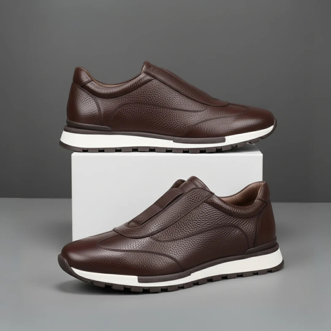 Sneakers Marron en Cuir Grainé  - Tres Confortable