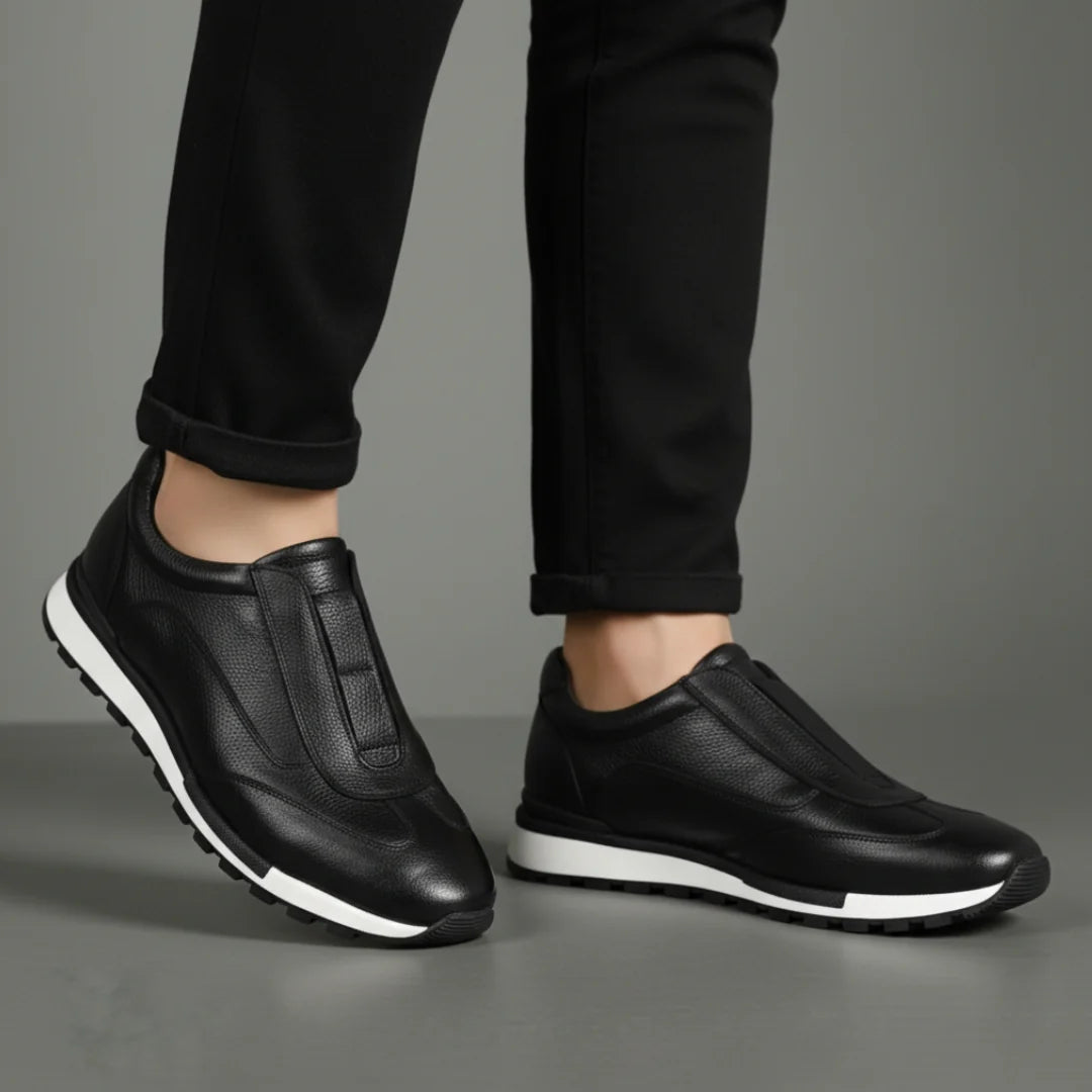 Sneakers Noir en Cuir Grainé  - Tres Confortable