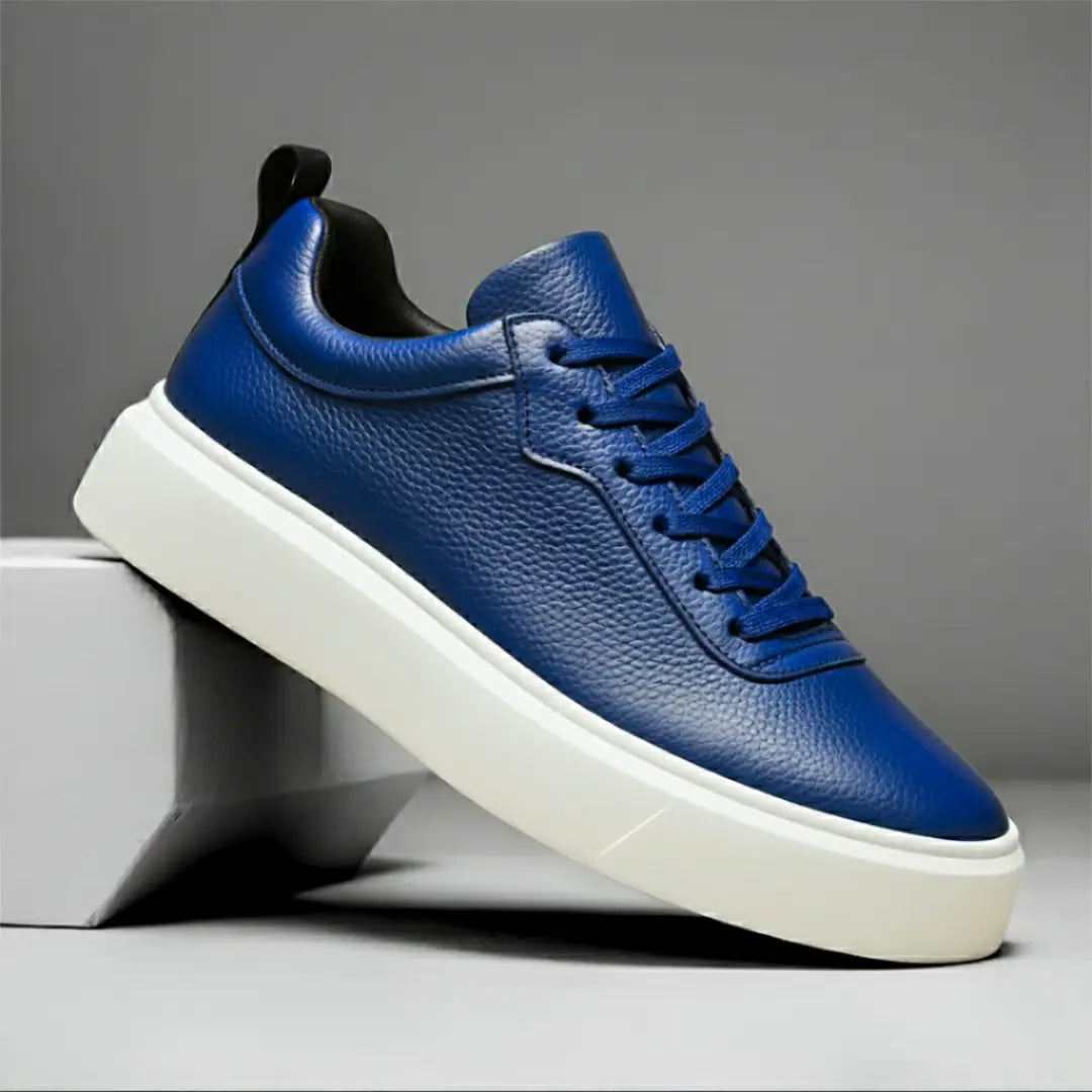 Sneakers Bleu en Cuir Grainé  - Tres Confortable
