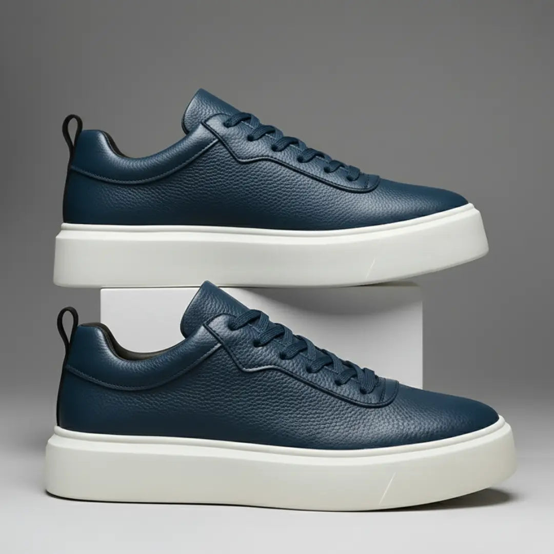 Sneakers BleuMarine en Cuir Grainé  - Tres Confortable