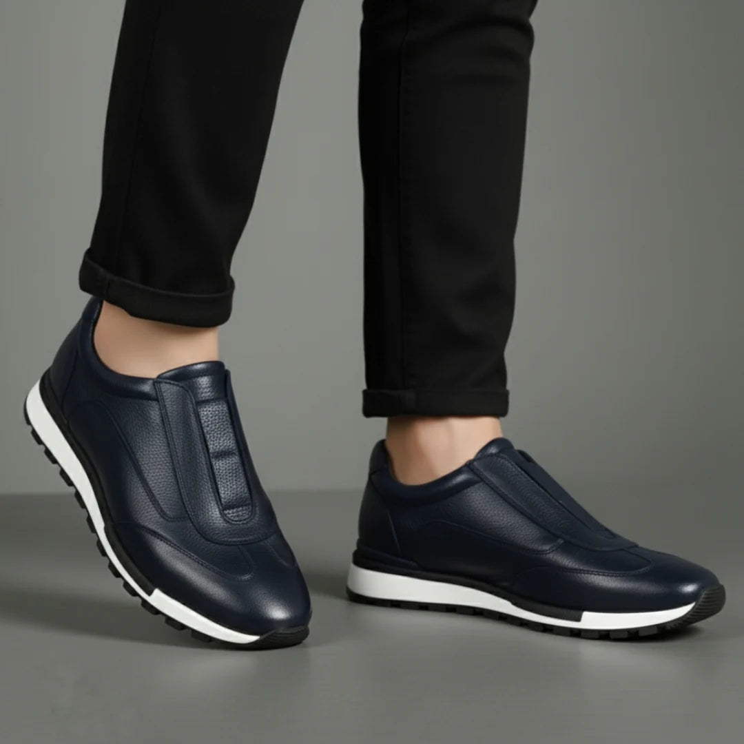Sneakers BleuMarine en Cuir Grainé  - Tres Confortable