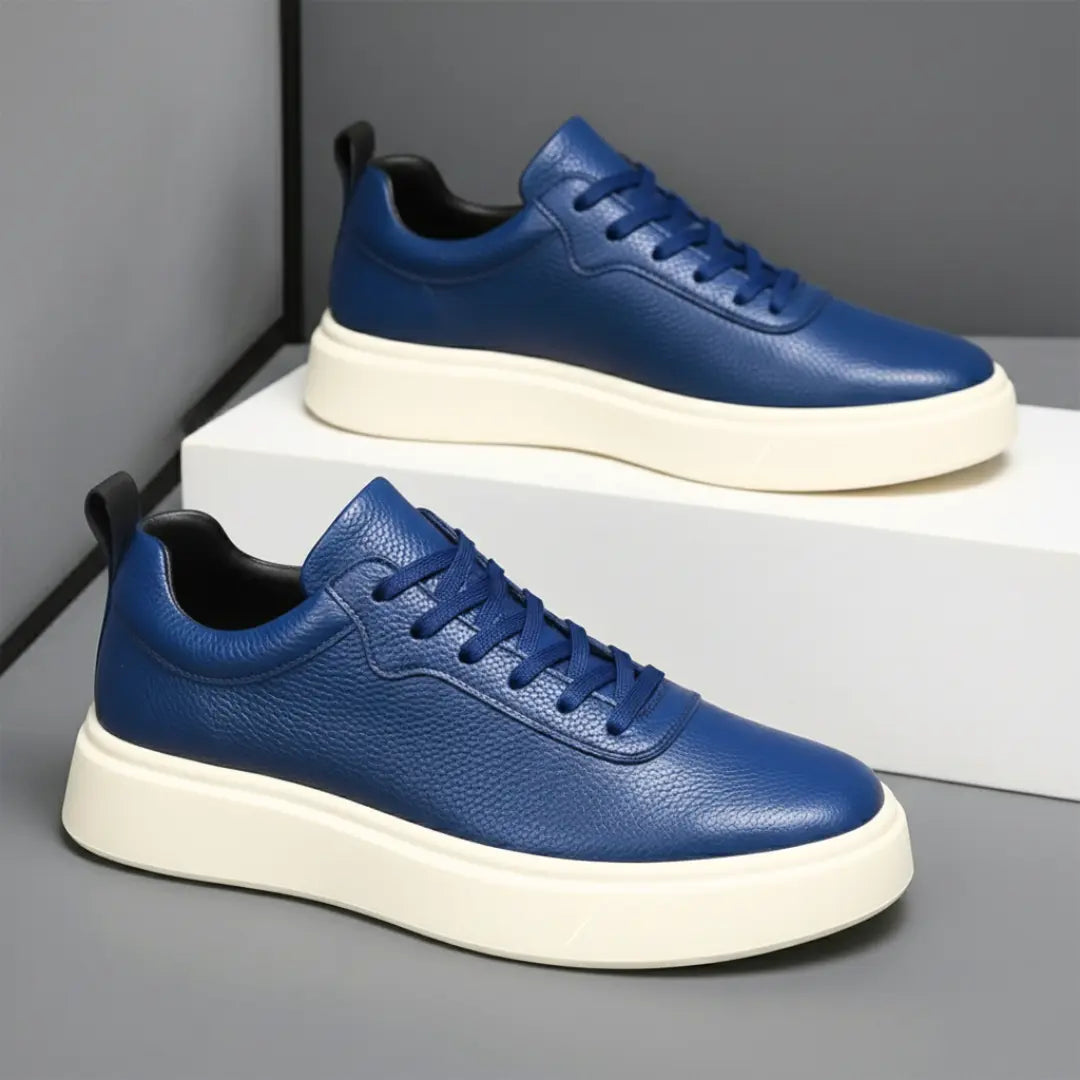 Sneakers Bleu en Cuir Grainé  - Tres Confortable