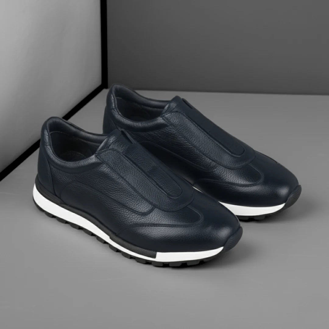 Sneakers BleuMarine en Cuir Grainé  - Tres Confortable