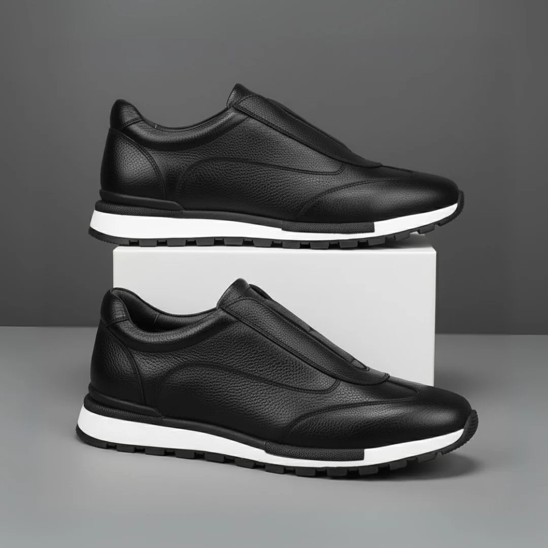 Sneakers Noir en Cuir Grainé  - Tres Confortable
