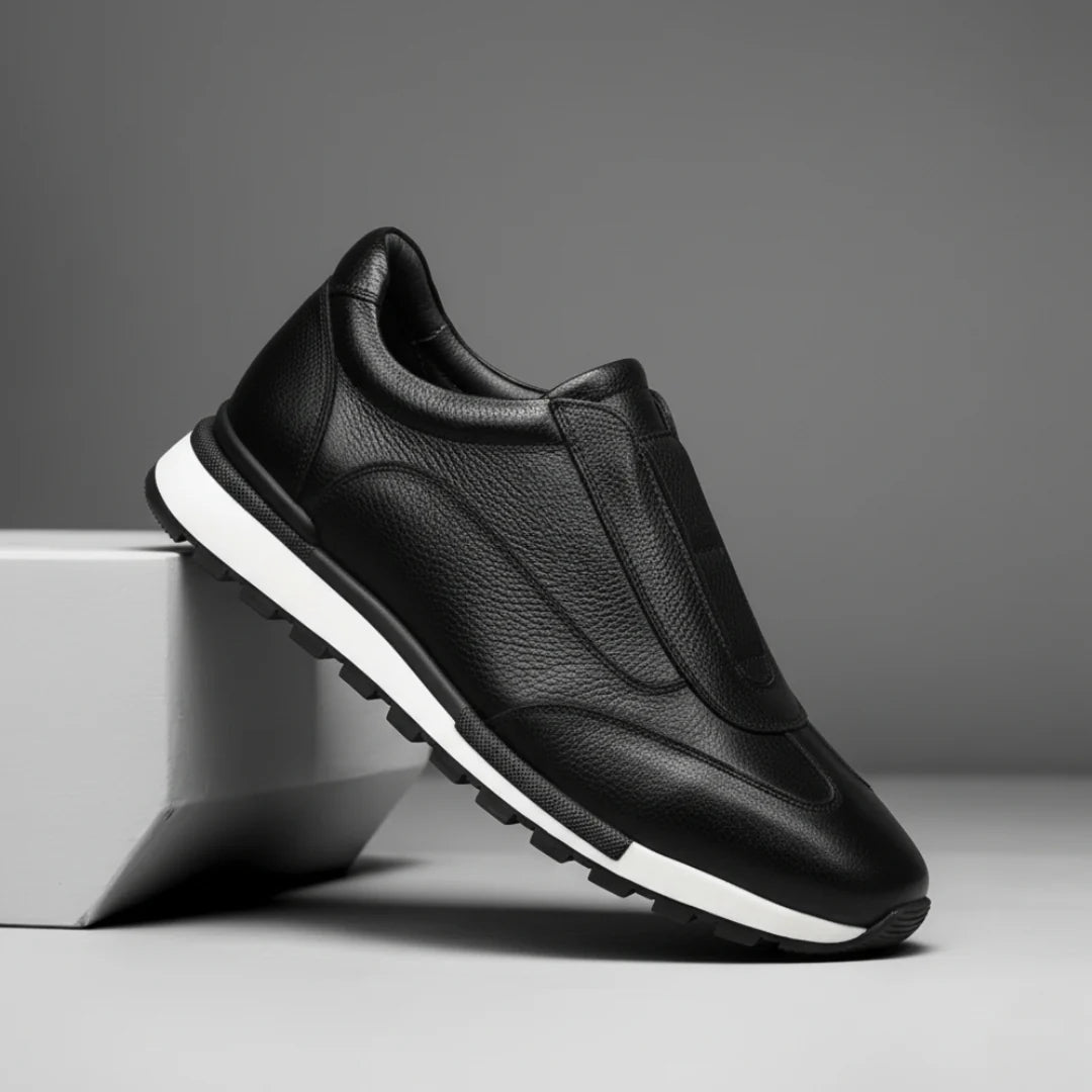 Sneakers Noir en Cuir Grainé  - Tres Confortable