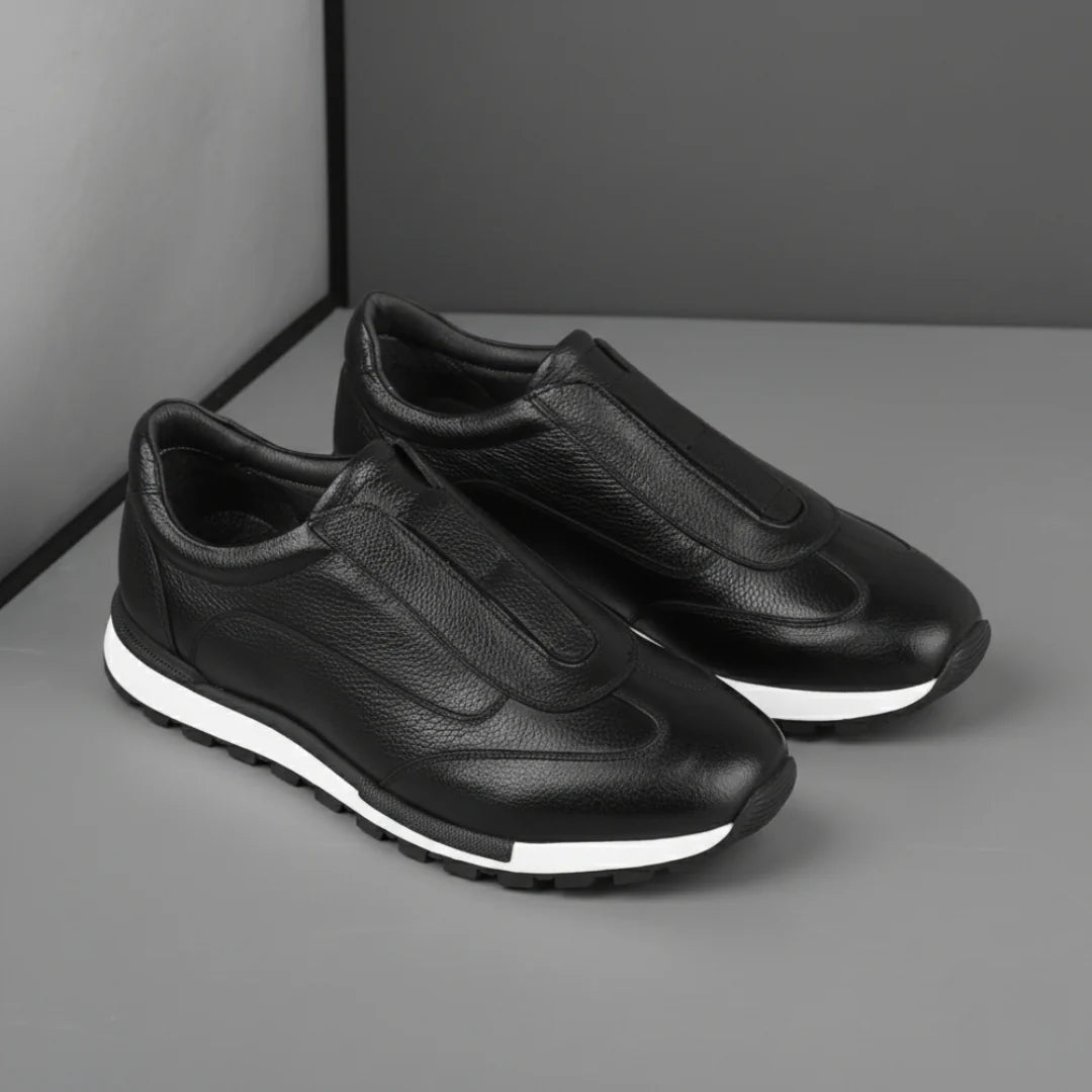Sneakers Noir en Cuir Grainé  - Tres Confortable