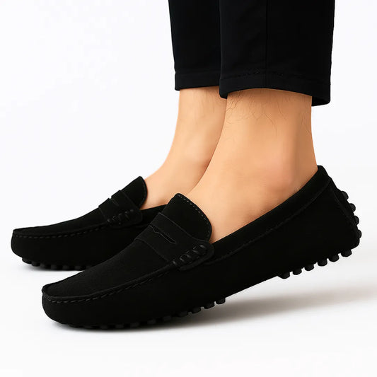 Mocassin Daim Noir Tres Confortable  - Homme