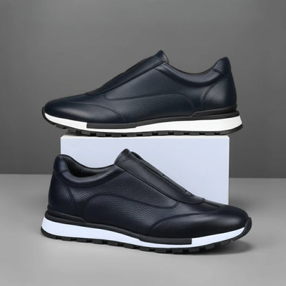Sneakers BleuMarine en Cuir Grainé  - Tres Confortable