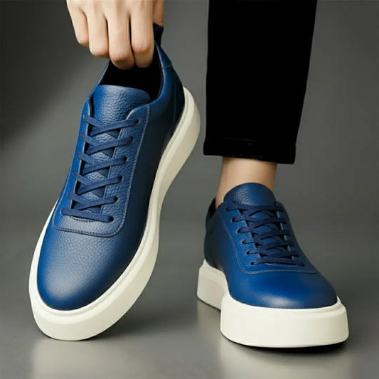 Sneakers Bleu en Cuir Grainé  - Tres Confortable