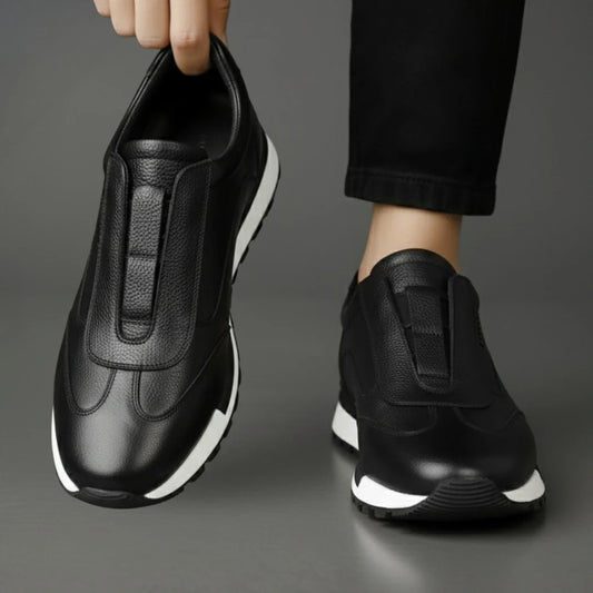 Sneakers Noir en Cuir Grainé  - Tres Confortable