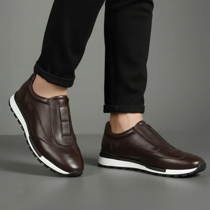 Sneakers Marron en Cuir Grainé  - Tres Confortable