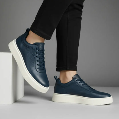 Sneakers BleuMarine en Cuir Grainé  - Tres Confortable