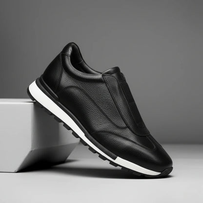 Sneakers Noir en Cuir Grainé  - Tres Confortable