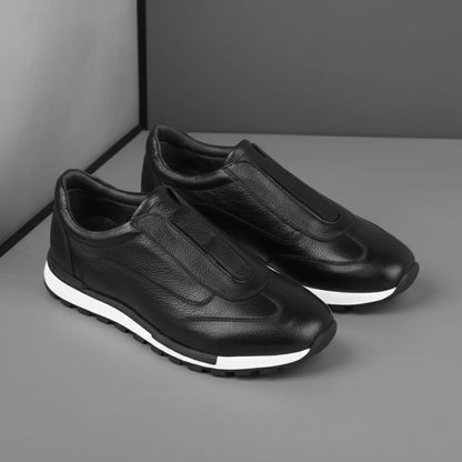 Sneakers Noir en Cuir Grainé  - Tres Confortable