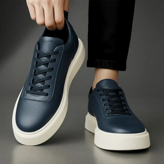 Sneakers BleuMarine en Cuir Grainé  - Tres Confortable
